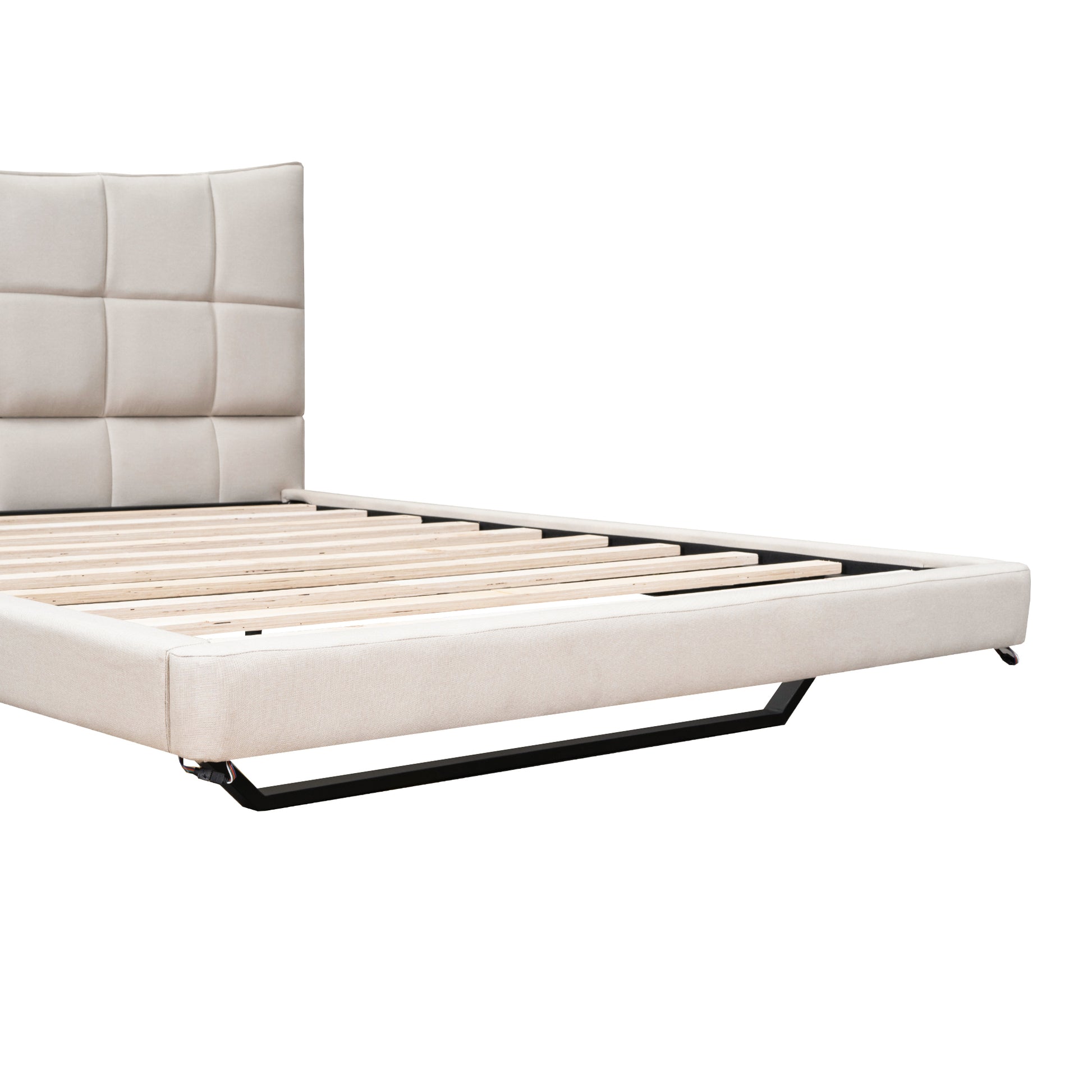 Full Size Upholstered Platform Bed with LED Lights,USB Ports and Outlets,Linen Fabric,Beige