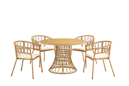 Outdoor dining simple bamboo chair table , PE ratten round table 110CM plastic wood top