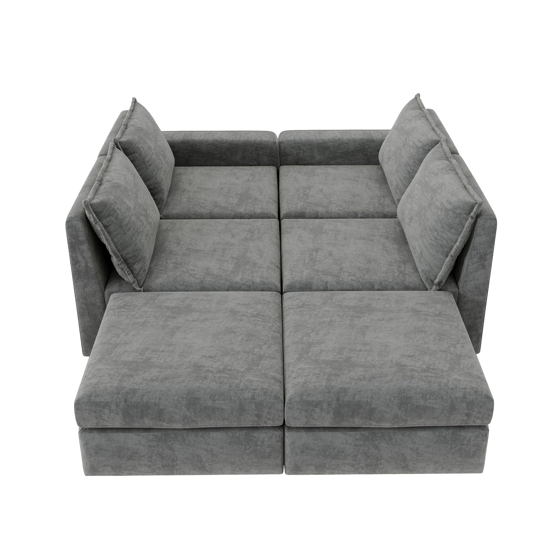 [VIDEO provided][New]115*58" Chenille Modular Sectional Sofa,U Shaped Reversible Couch,Free Combination,6 Seat Sleeper Sofa Bed with Ottoman,Convertible Oversized Indoor Furniture for Living Room,Gray