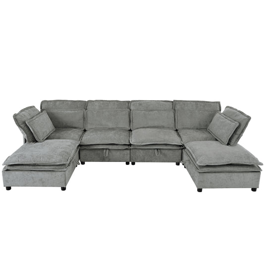 U_Style Double-Layer Cushion Modern Large U-Shaped Modular Sofa, Freely Combinable 6-Seater with Storage Function, Convertible to Sofa Bed, Perfect for Living Rooms, Offices, and Apartments