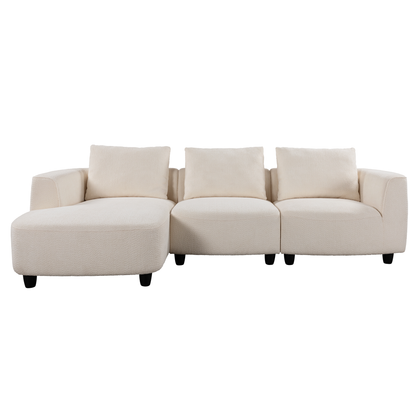 WKS14W  Mid-century modern sofa three-seater sofa with upholstered footstool Living room, bedroom, beige footstool