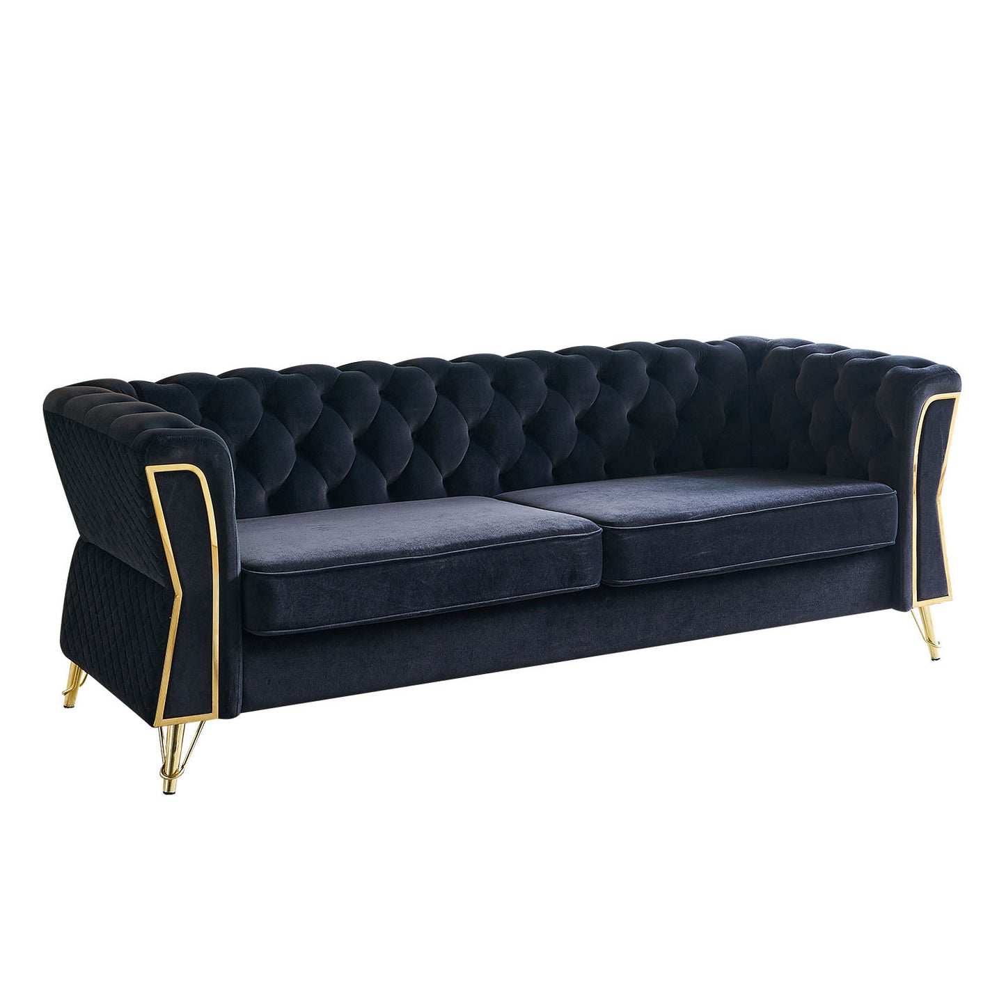 Modern Tufted Velvet Sofa 87.4 inch for Living Room Black Color