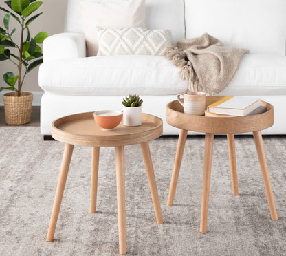 Pebble Mid-Century Modern Side Table Set in Natural Wood by LumiSource