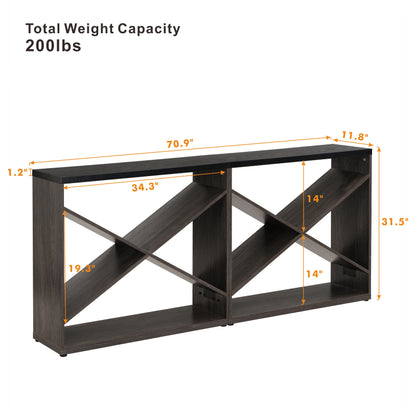 70.87 inch Farmhouse Console Table, X Shape Detachable ExtraLong Table with Storage for Entryway, Living Room, Foyer, Hallway, black