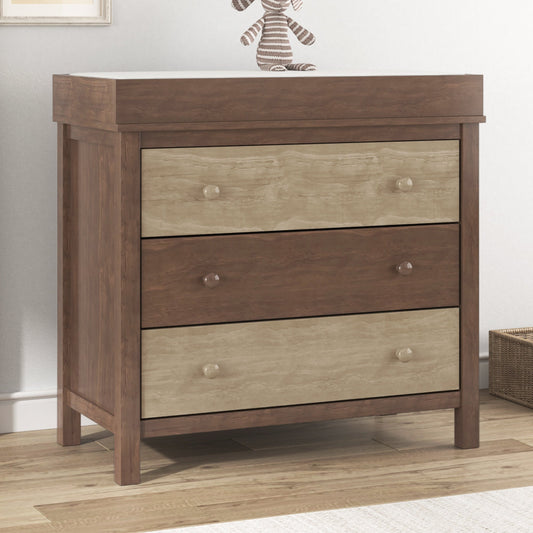 3-Drawer Changer Dresser with Removable Changing Tray in Brown - Groovy Boardz