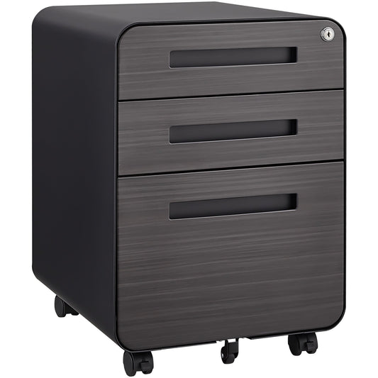 3 Drawer Mobile File Cabinet Under Desk Office,Simple Style Versatile Storage Cabinet for Legal/Letter/A4 Files, 5 Wheel Design Anti-Tilting Cold Rolled Steel Waterproof Moisture-Proof Black - Groovy Boardz