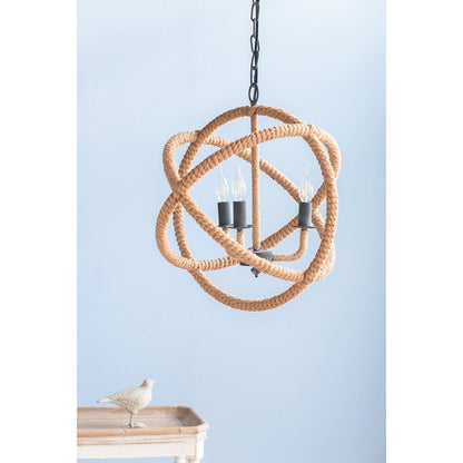 3- Light Farmhouse Chandelier, Rope Chandelier Globe Hanging Light Fixture with with Adjustable Chain for Kitchen Dining Room Foyer Entryway, Bulb Not Included - Groovy Boardz