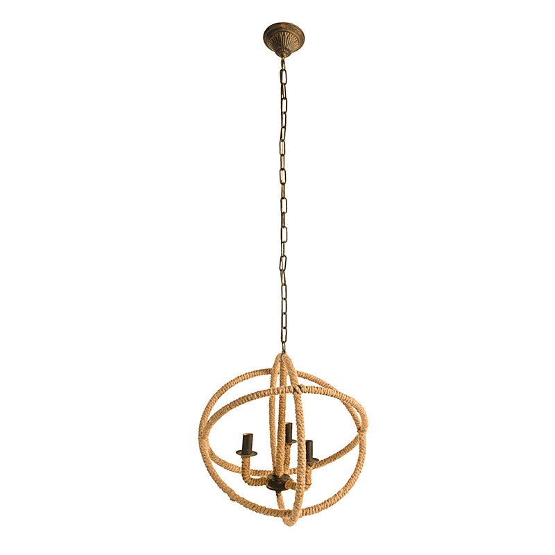 3- Light Farmhouse Chandelier, Rope Chandelier Globe Hanging Light Fixture with with Adjustable Chain for Kitchen Dining Room Foyer Entryway, Bulb Not Included - Groovy Boardz