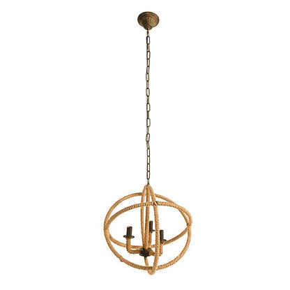 3- Light Farmhouse Chandelier, Rope Chandelier Globe Hanging Light Fixture with with Adjustable Chain for Kitchen Dining Room Foyer Entryway, Bulb Not Included - Groovy Boardz