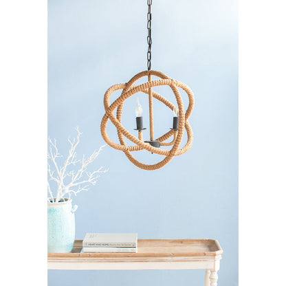 3- Light Farmhouse Chandelier, Rope Chandelier Globe Hanging Light Fixture with with Adjustable Chain for Kitchen Dining Room Foyer Entryway, Bulb Not Included - Groovy Boardz