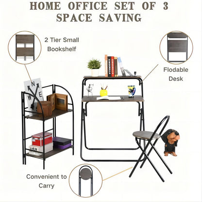 3 Pieces Kids Study Desk Chair Set Foldable Writing Desk with Chair & Bookshelf Gifts for Student Kids and Home Office - Groovy Boardz