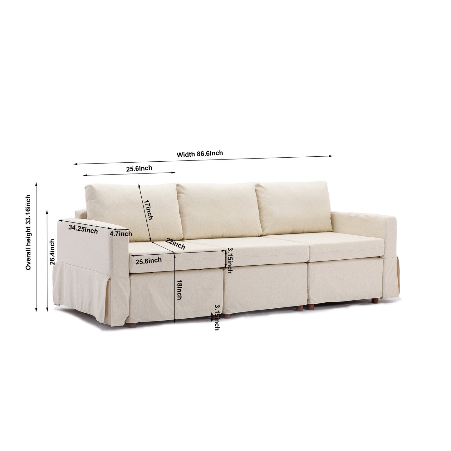 3 Seat Module Sectional Sofa Couch With 1 Ottoman,Seat Cushion and Back Cushion Removable and Washable,Cream - Groovy Boardz