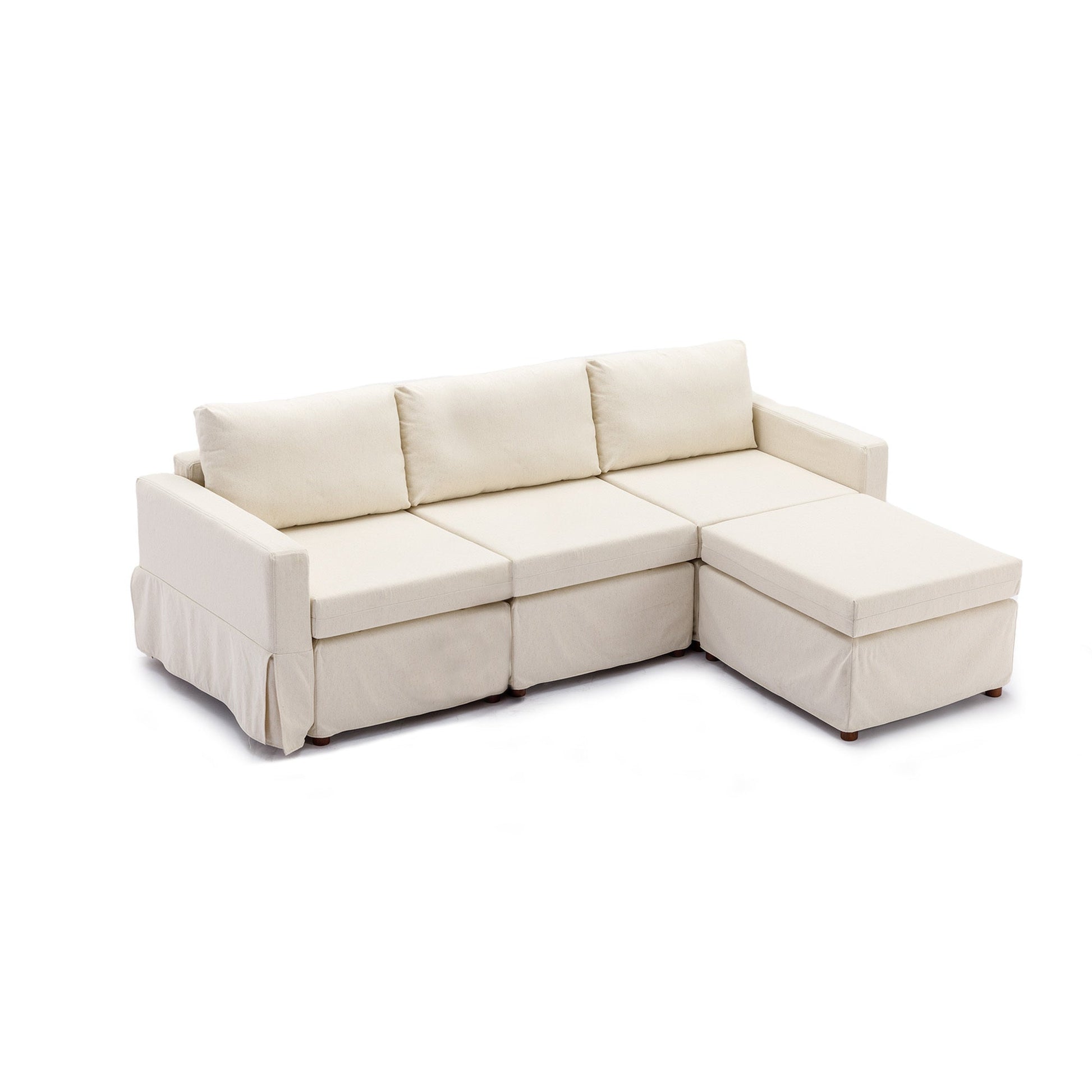 3 Seat Module Sectional Sofa Couch With 1 Ottoman,Seat Cushion and Back Cushion Removable and Washable,Cream - Groovy Boardz