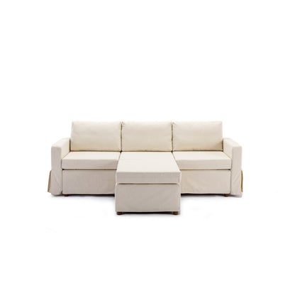 3 Seat Module Sectional Sofa Couch With 1 Ottoman,Seat Cushion and Back Cushion Removable and Washable,Cream - Groovy Boardz