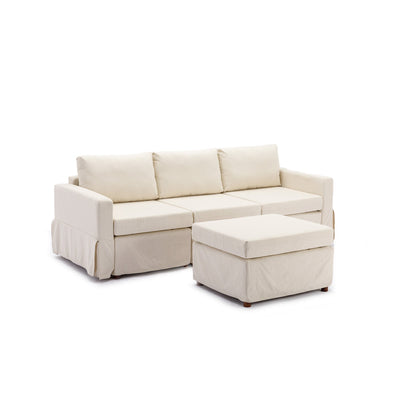 3 Seat Module Sectional Sofa Couch With 1 Ottoman,Seat Cushion and Back Cushion Removable and Washable,Cream - Groovy Boardz