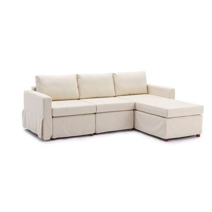 3 Seat Module Sectional Sofa Couch With 1 Ottoman,Seat Cushion and Back Cushion Removable and Washable,Cream - Groovy Boardz