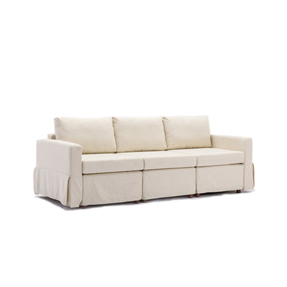 3 Seat Module Sectional Sofa Couch With 1 Ottoman,Seat Cushion and Back Cushion Removable and Washable,Cream - Groovy Boardz