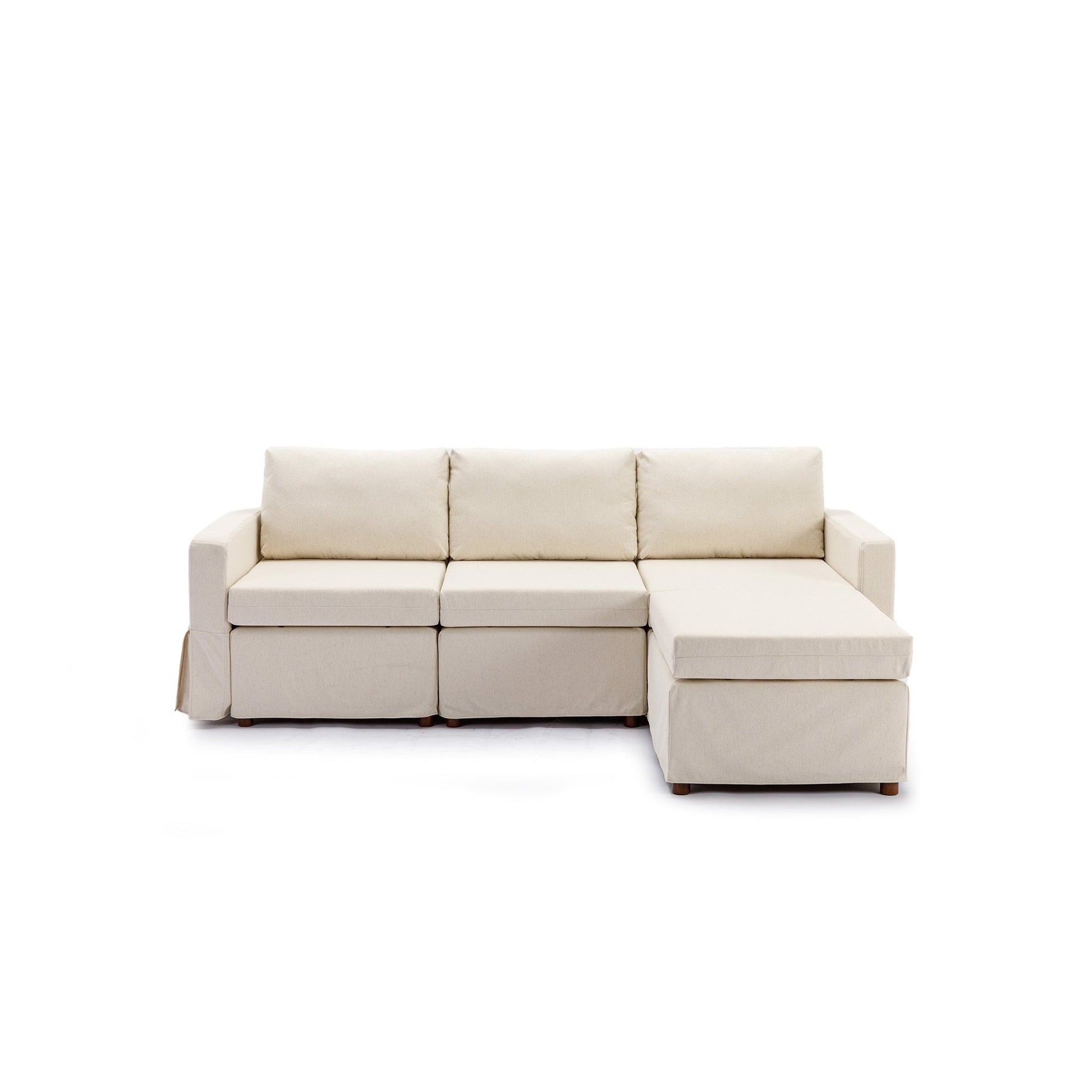 3 Seat Module Sectional Sofa Couch With 1 Ottoman,Seat Cushion and Back Cushion Removable and Washable,Cream - Groovy Boardz