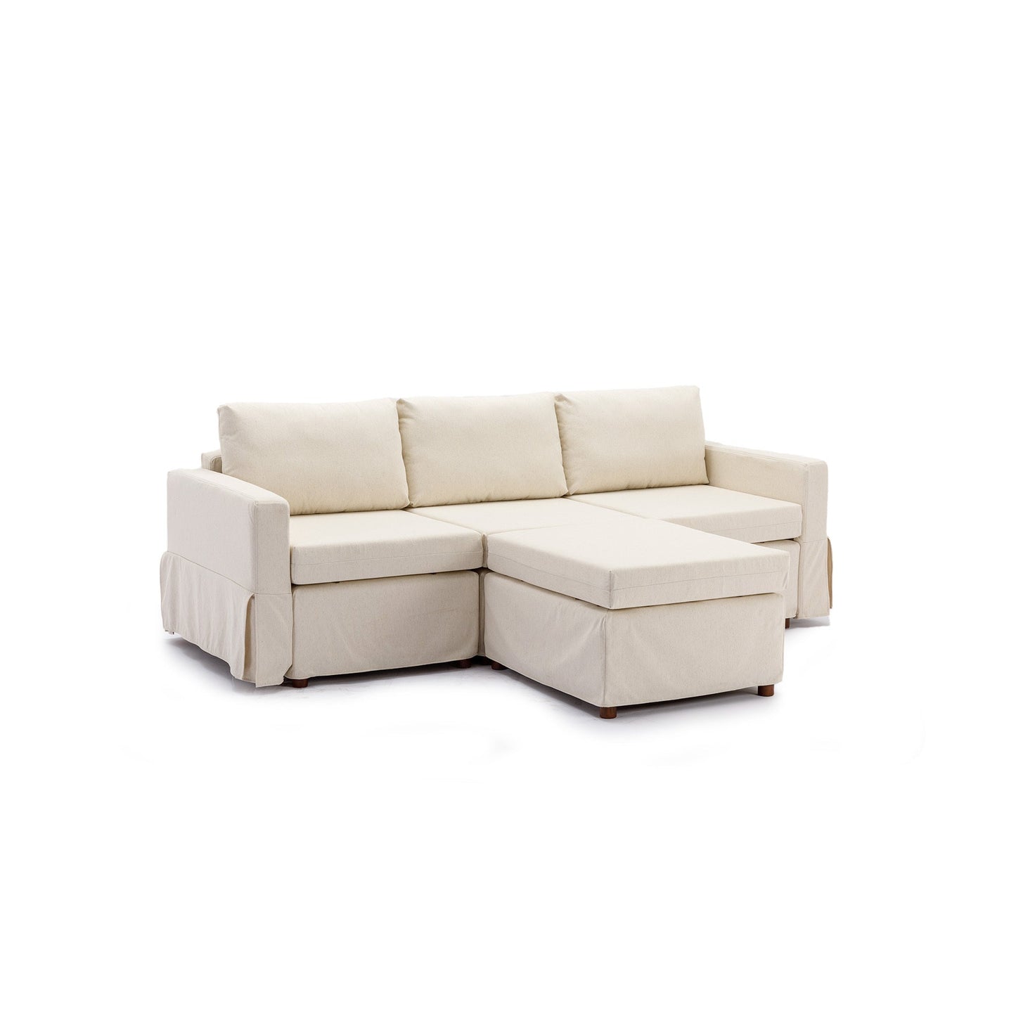 3 Seat Module Sectional Sofa Couch With 1 Ottoman,Seat Cushion and Back Cushion Removable and Washable,Cream - Groovy Boardz