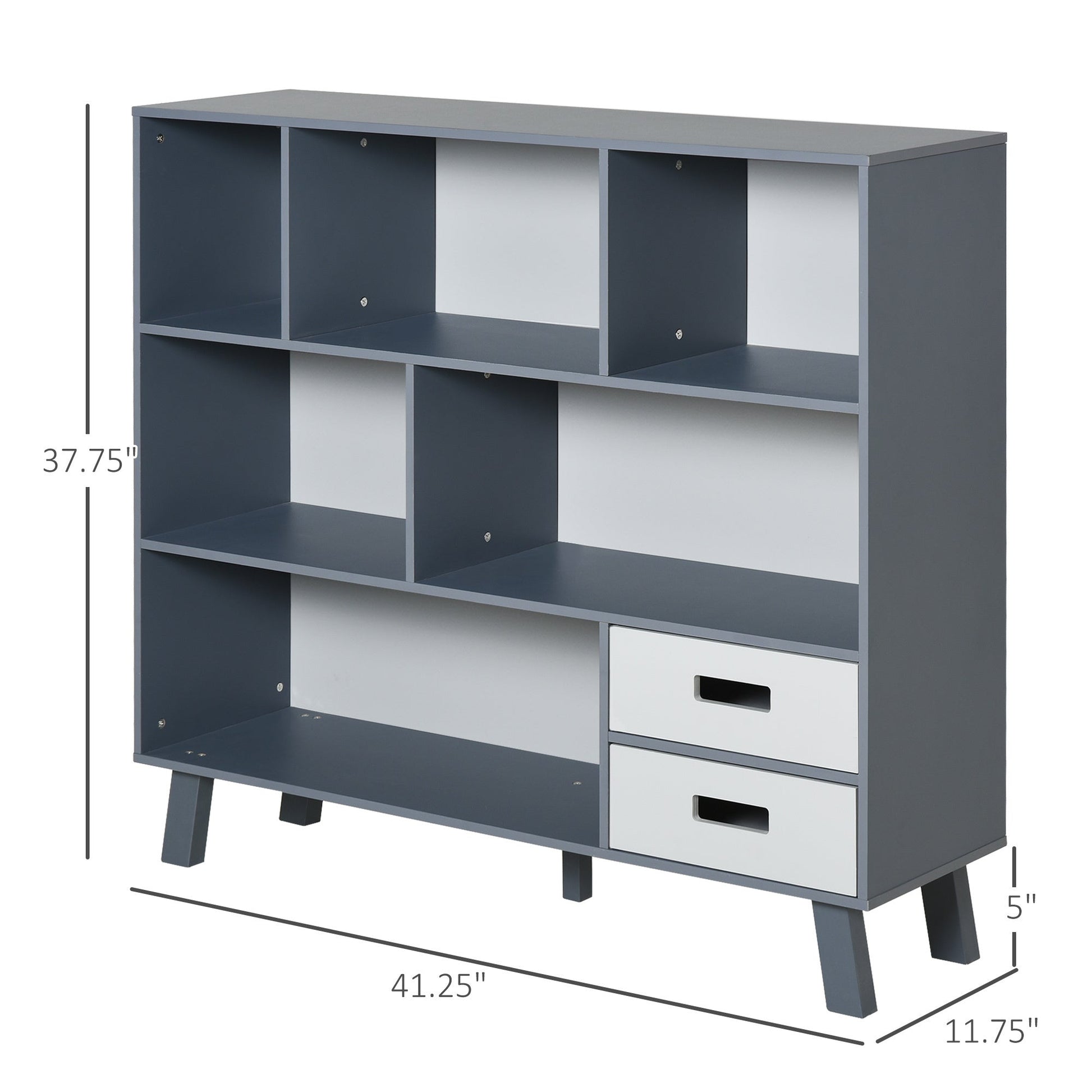 3-Tier Child Bookcase Open Shelves Cabinet Floor Standing Cube Storage Organizer with Drawers - Grey - Groovy Boardz