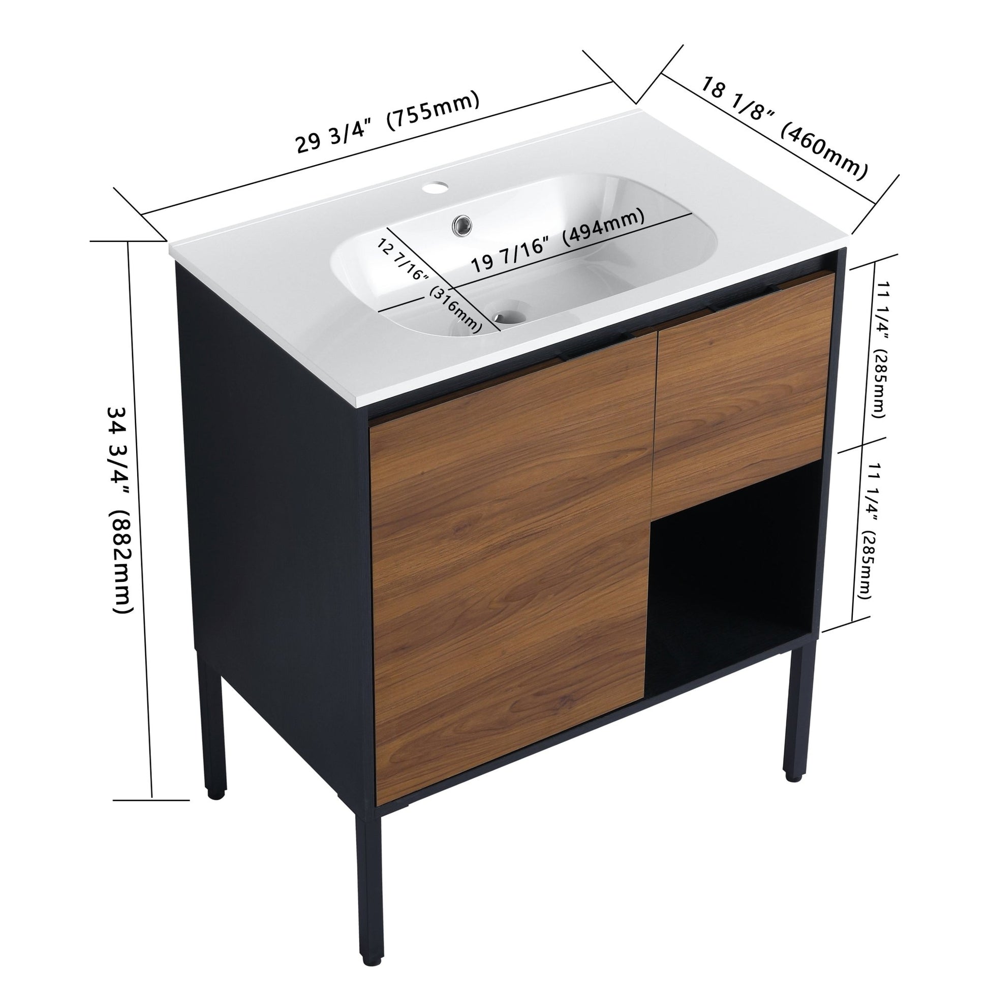 30 inch Freestanding Bathroom Vanity With Gel Sink, Soft Closing Door and 2/3 Soft Closing Drawers (KD-Packing) - Groovy Boardz