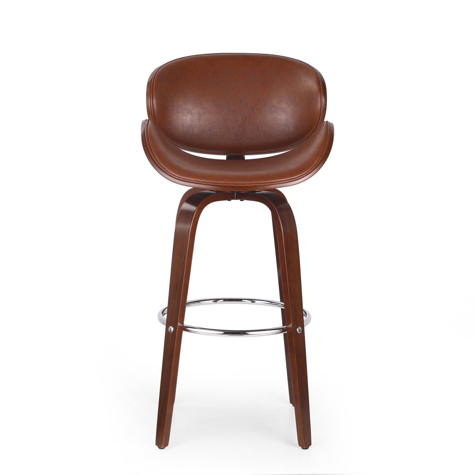 30" Mid-Century Modern Upholstered Swivel Barstool, Walnut + Cognac - Groovy Boardz