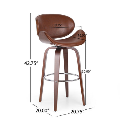 30" Mid-Century Modern Upholstered Swivel Barstool, Walnut + Cognac - Groovy Boardz