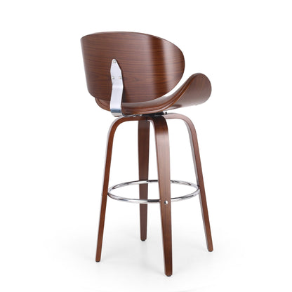 30" Mid-Century Modern Upholstered Swivel Barstool, Walnut + Cognac - Groovy Boardz