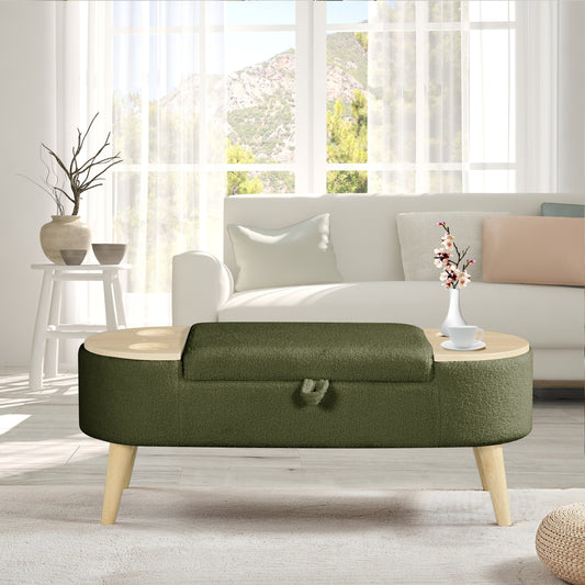 Ottoman Oval Storage bench 3D pile fabric bench with large storage space for living room, entryway and bedroom ingreen