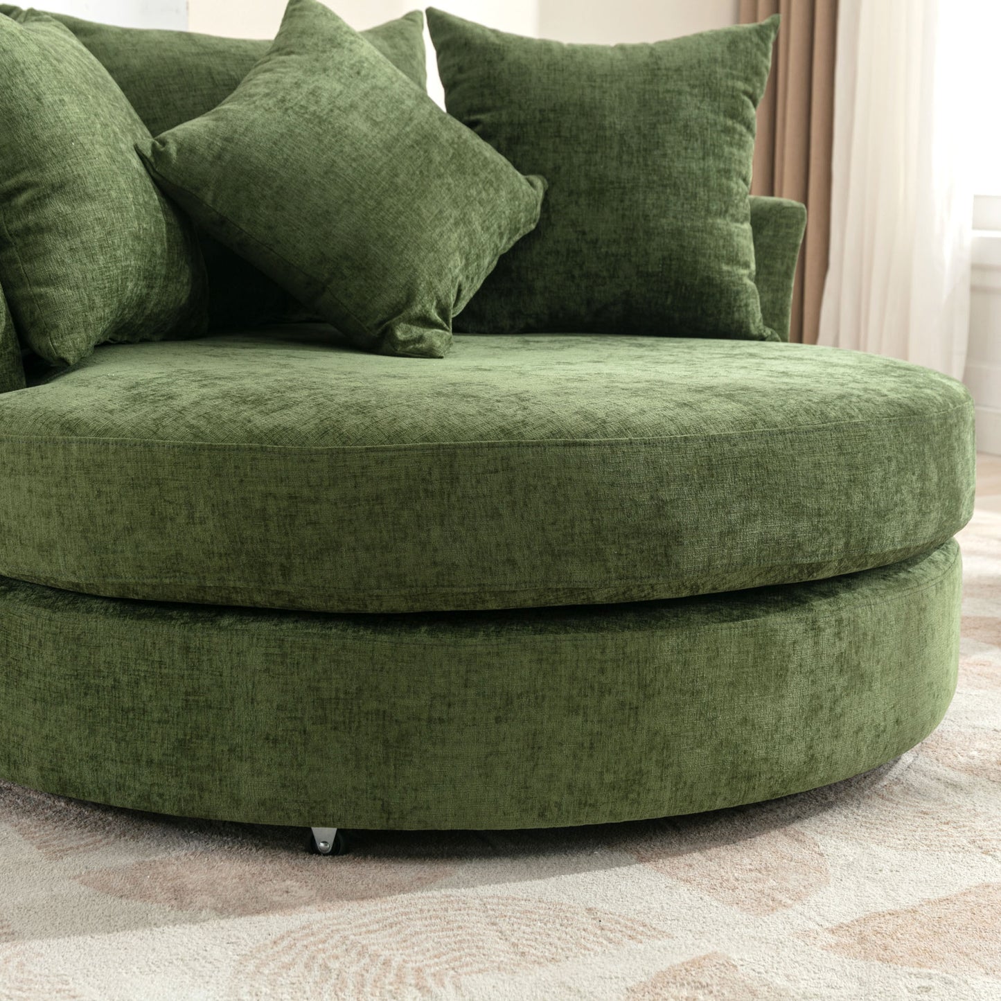 Orisfur. 360° Swivel Accent Barrel Chair with Storage Ottoman & 4 Pillows, Modern Chenille Leisure Chair Round Accent for Living Room, Green