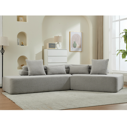 [NEW ARRIVED] [VIDEO PROVIDED] 128"Minimalist Cloud Sectional Couch ,Modern Couches ,4-Seater ,No Assembly,Two modular sofa,Boucle Teddy  Fabric, upholstered , anti-wrinkle fabric,Light Gray