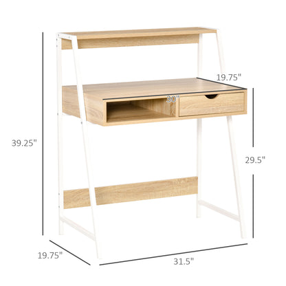 Home Office desk, Computer Desk for Small Spaces, Writing Table with Drawer and Storage Shelves, Natural