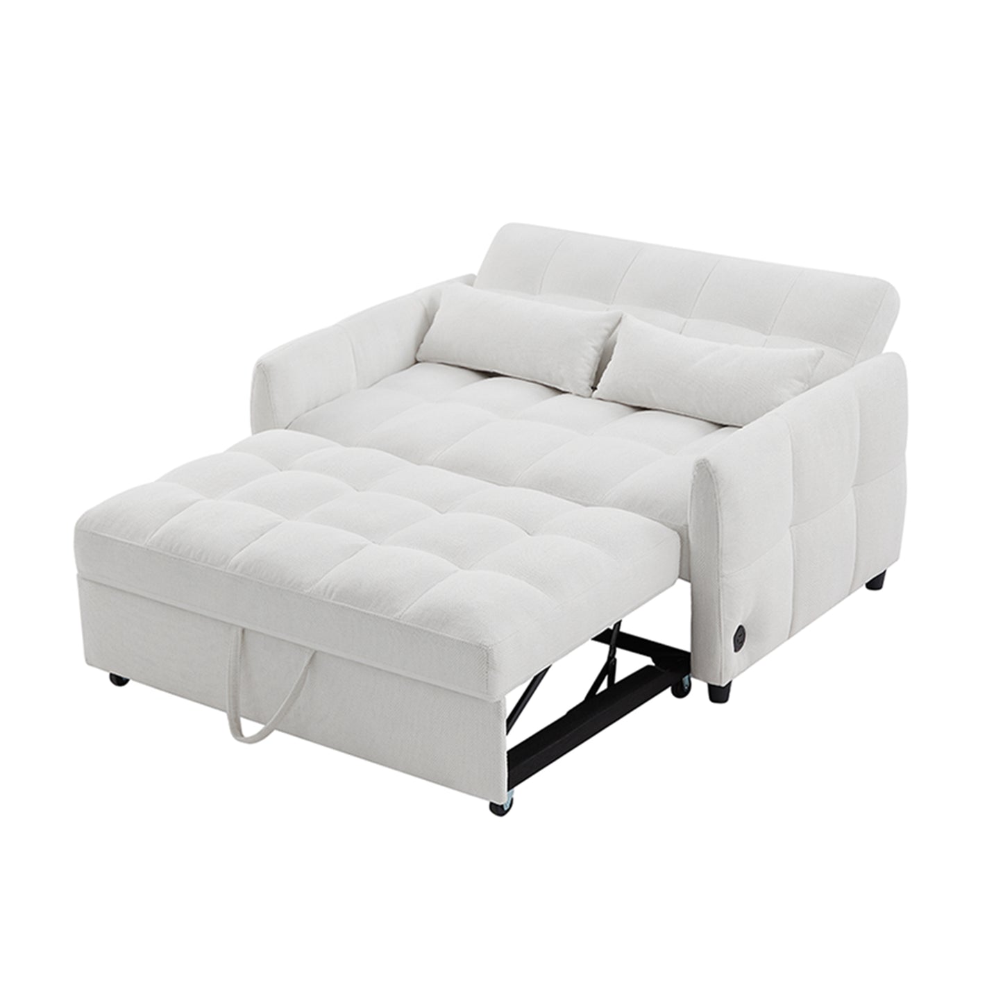 52.8" Loveseat Sofa Pull-out Sofa Bed Tufted Sleeper Sofa with an Adjustable Backrest, Three USB Ports and Two Lumbar Pillows for Living Room, Beige