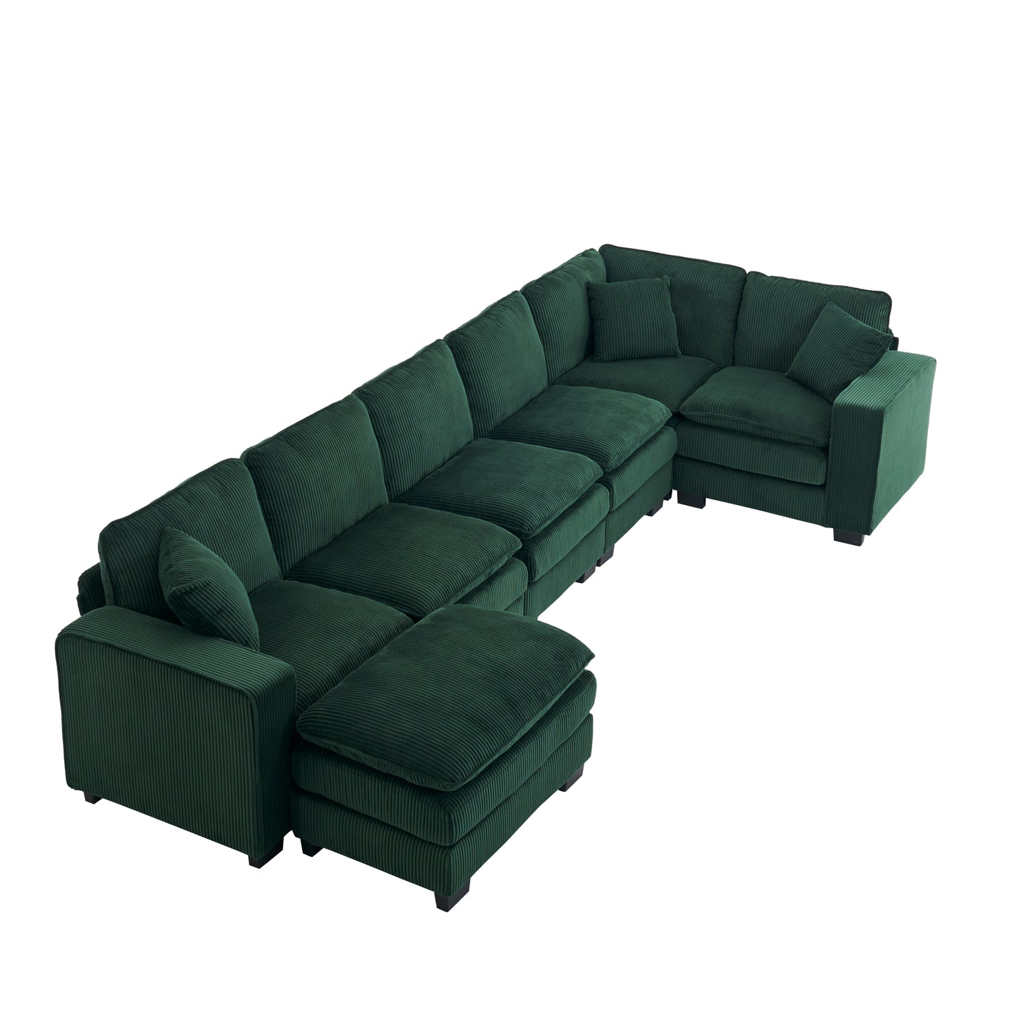 Modern U Shaped 6-seat Sectional Sofa Couch with one Ottoman and three toss pillows ,Modular Sofa for Living Room,Corduroy sofa