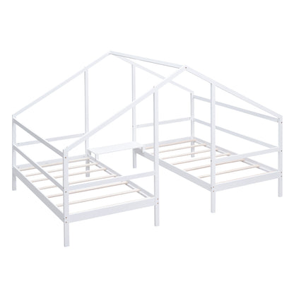 Double Twin Size Triangular House Beds with Built-in Table,White(Old SKU:WF286895AAK)