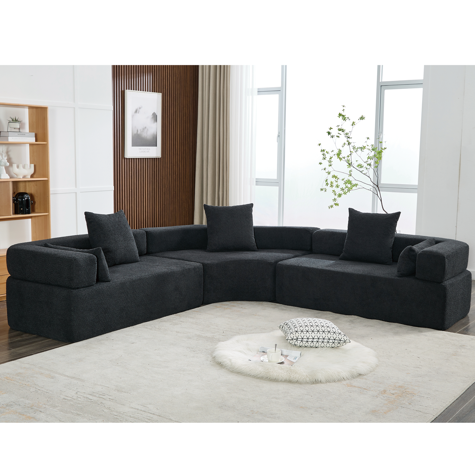 [NEW ARRIVED] [VIDEO PROVIDED]Oversized Combination Sofa,Curved Sofa,Upholstered 4 Seater Couch for Living Room,  Modern Modular 3 Piece Free Combination, Semicircular Modular  Sofa ,  Boucle, Black