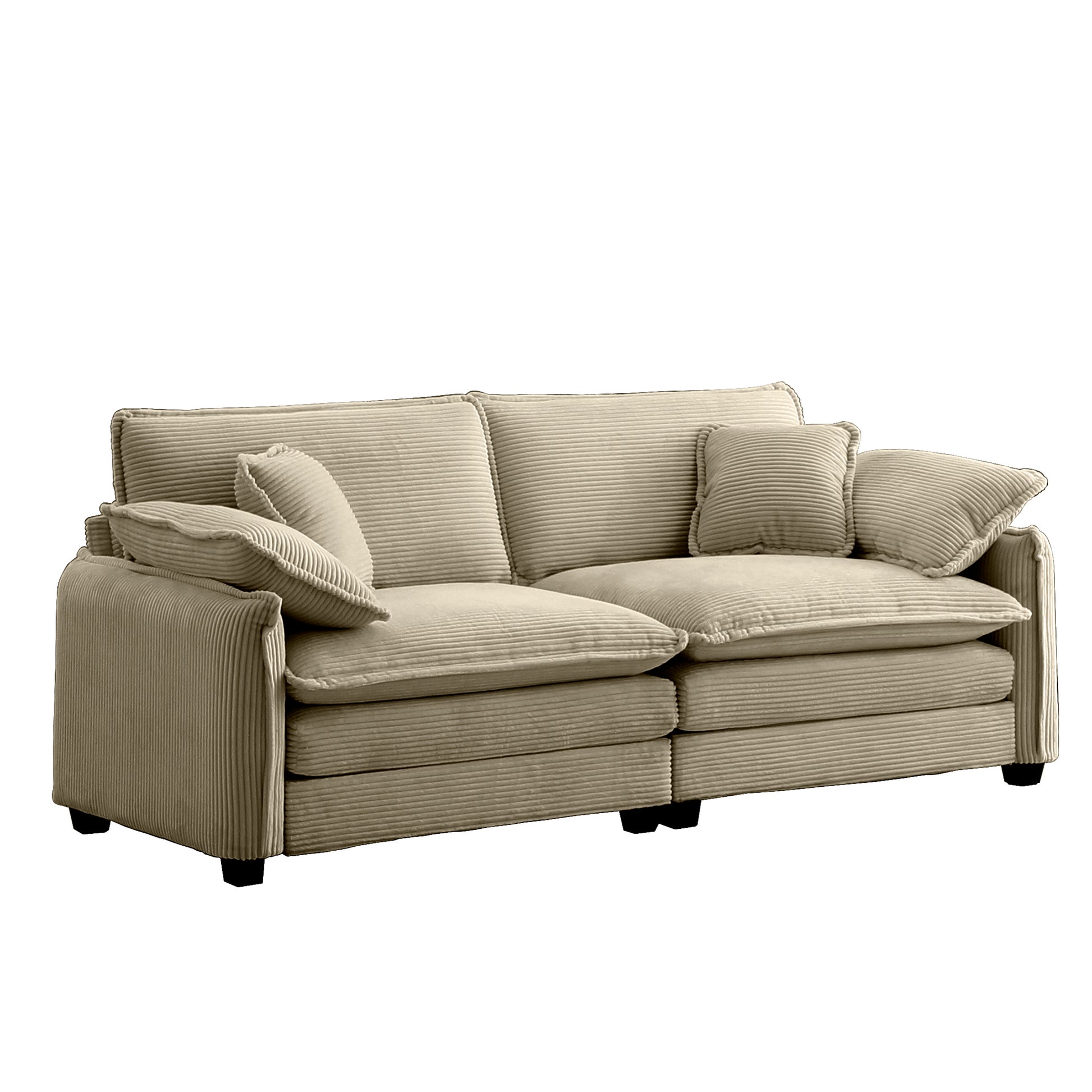 Warm and Cozy Living Room Sofa with 4 Pillows Upholstered Large Deep Seat 2 Seater Sofa for Living Room,Tan Corduroy