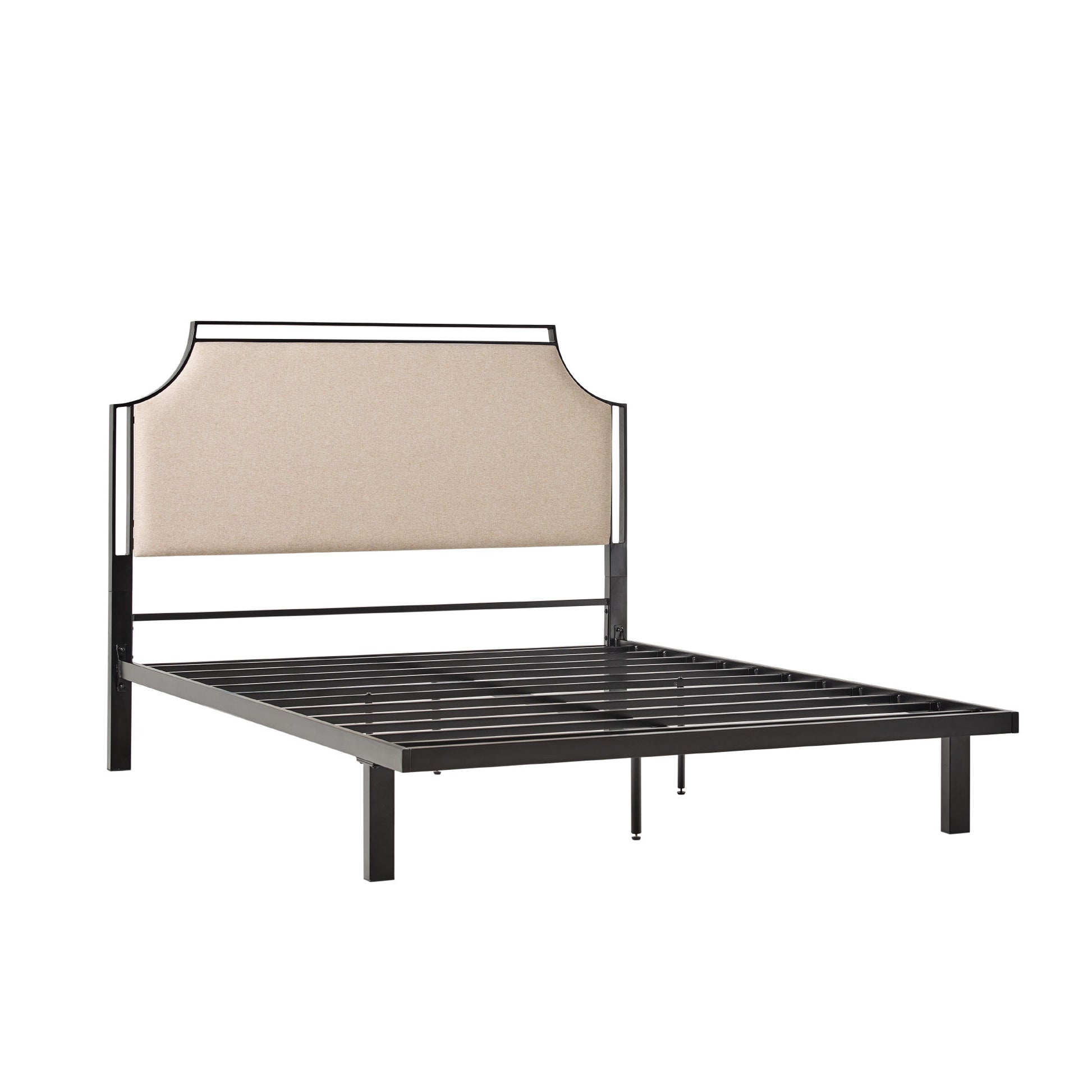 Traditional Upholstered Metal Queen Bedframe – Tan