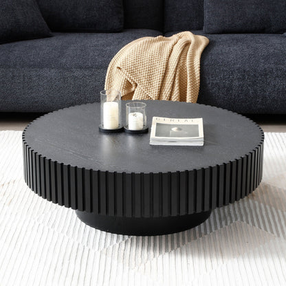 31.49'' Nesting Round Wood Coffee table for Apartment, Modern Living Room Coffee Table with Sturdy Pedestal ,BLACK - Groovy Boardz