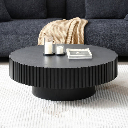 31.49'' Nesting Round Wood Coffee table for Apartment, Modern Living Room Coffee Table with Sturdy Pedestal ,BLACK - Groovy Boardz