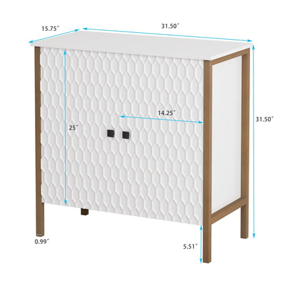 31.50" Modern 2 Door Wooden Cabinet with Featuring Two-tier Storage, for Office, Dining Room and Living Room, Antique White Painted - Groovy Boardz