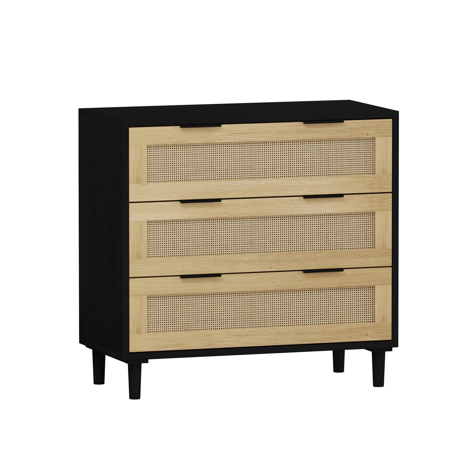 31.50"3-Drawers Rattan Storage Cabinet Rattan Drawer,for Bedroom,Living Room,Dining Room,Hallways,Black - Groovy Boardz