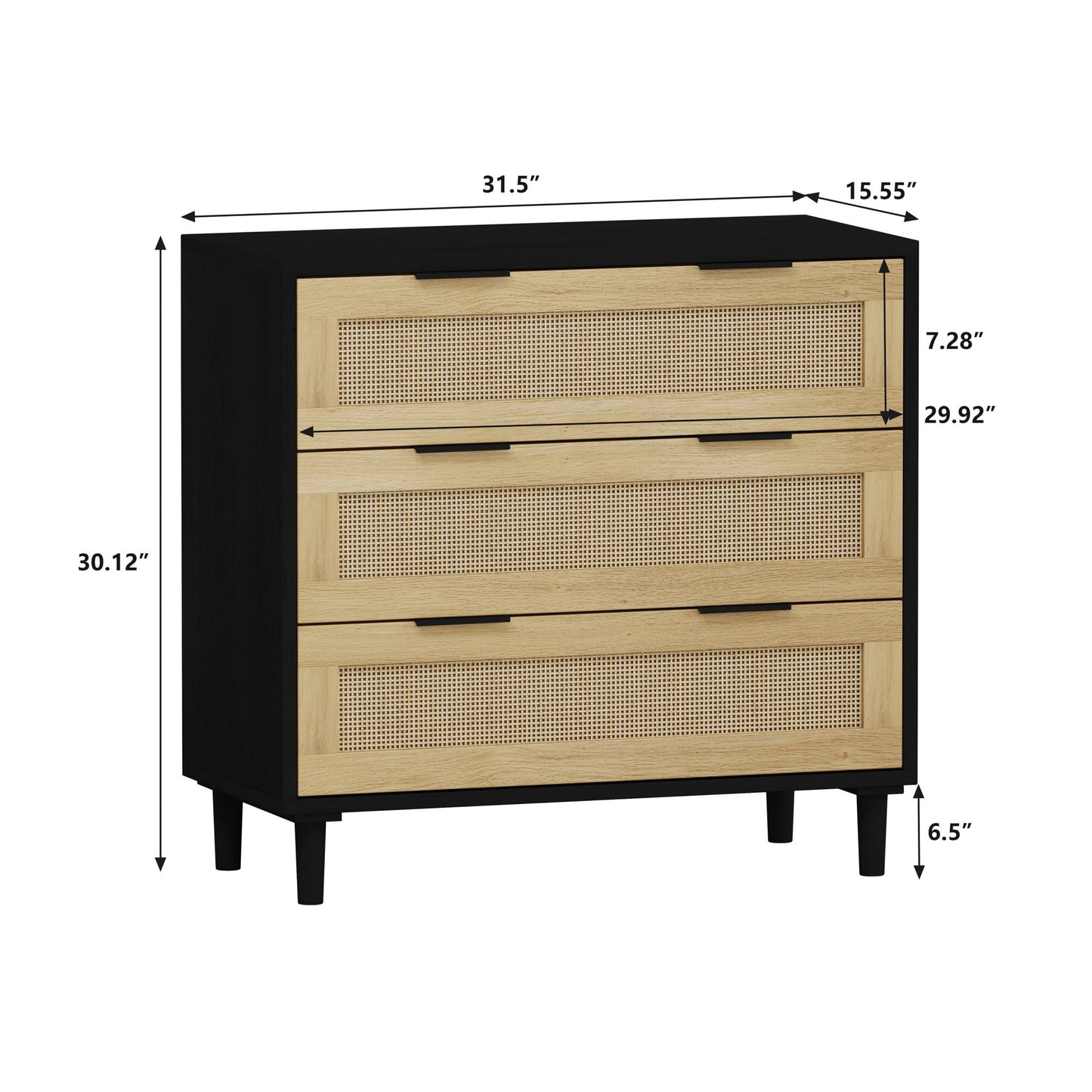 31.50"3-Drawers Rattan Storage Cabinet Rattan Drawer,for Bedroom,Living Room,Dining Room,Hallways,Black - Groovy Boardz