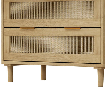 31.50"3-Drawers Rattan Storage Cabinet Rattan Drawer,for Bedroom,Living Room,Dining Room,Hallways,Oak - Groovy Boardz