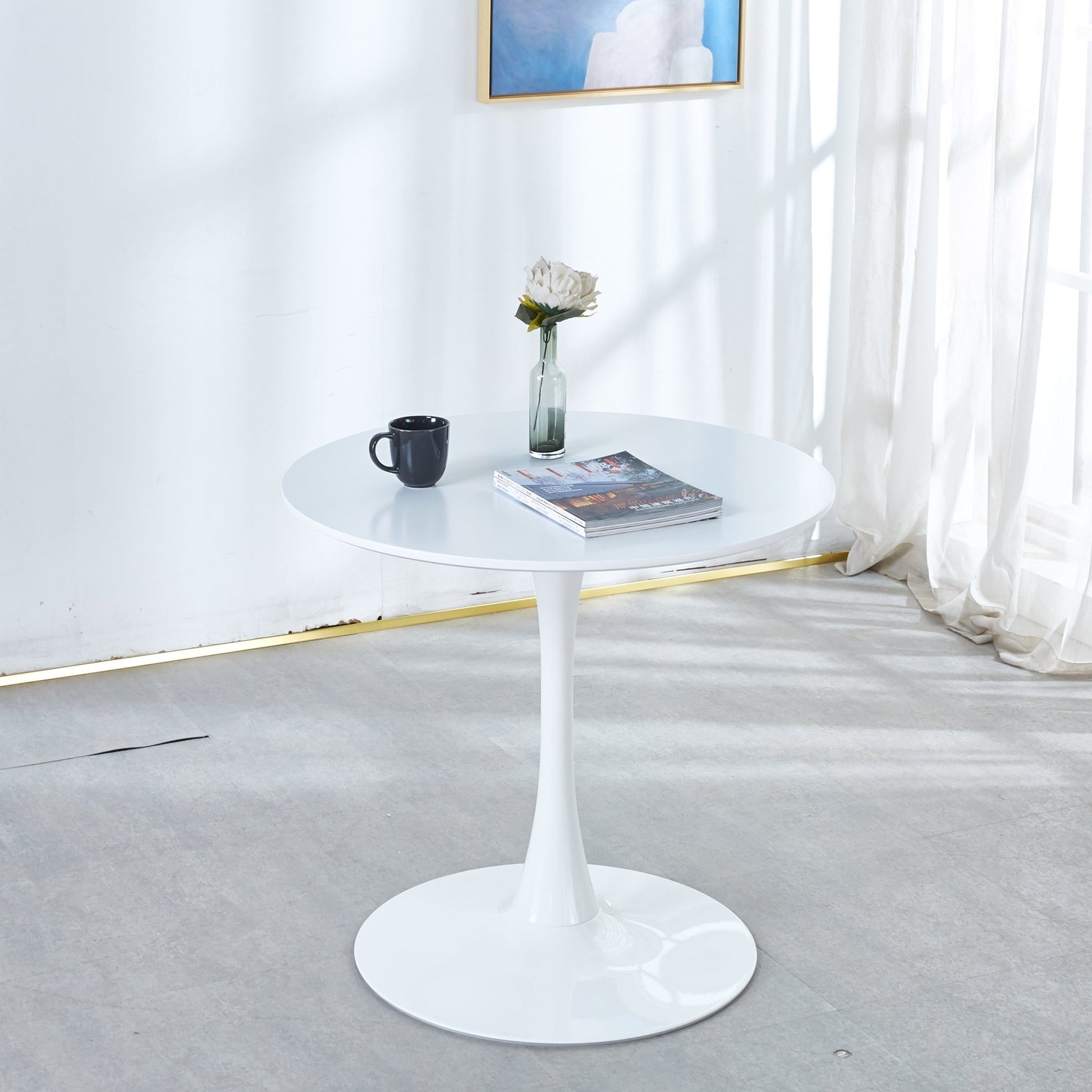31.5"White Tulip Table Mid-century Dining Table for 2-4 people With Round Mdf Table Top, Pedestal Dining Table, End Table Leisure Coffee Table - Groovy Boardz