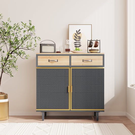 31.5"Wide 2 Drawer Sideboard, Modern Furniture Decor, Made with Iron+ Carbonized Bamboo, Easy Assembly - Groovy Boardz