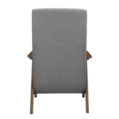 Modern Accent Chair 1pc Gray High-Back Chair Cushion Seat and Back Walnut Finish Solid Wood Living Room Furniture