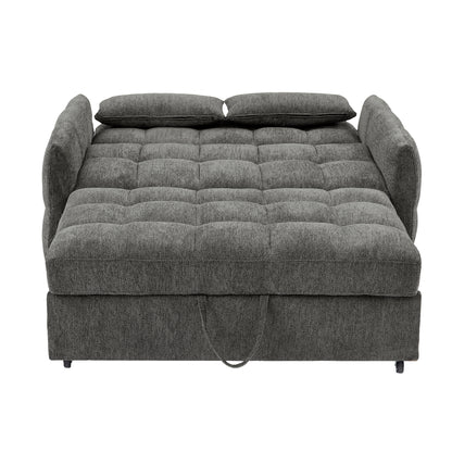 52.8" Loveseat Sofa Pull-out Sofa Bed Tufted Sleeper Sofa with an Adjustable Backrest, Three USB Ports and Two Lumbar Pillows for Living Room, Grey