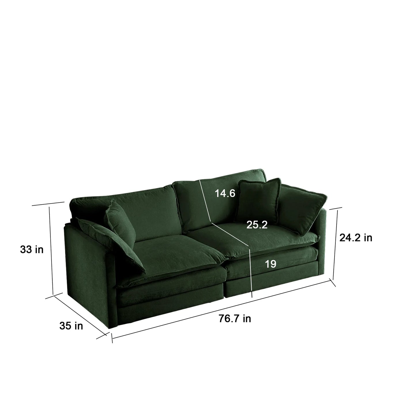 Oversized Modular Deep Seat Sectional Sofa, Green Sectional, Free Combination, Cloud Sofa