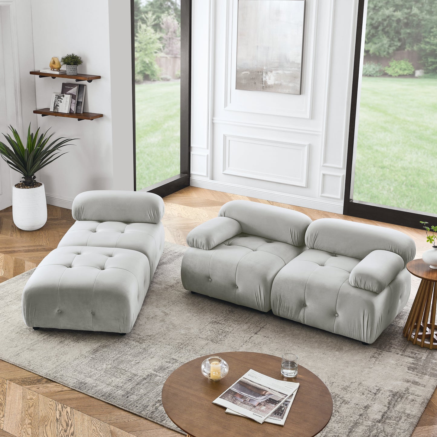 Modular Sectional Sofa, Button Tufted Designed and DIY Combination,L Shaped Couch with Reversible Ottoman, Grey Velvet